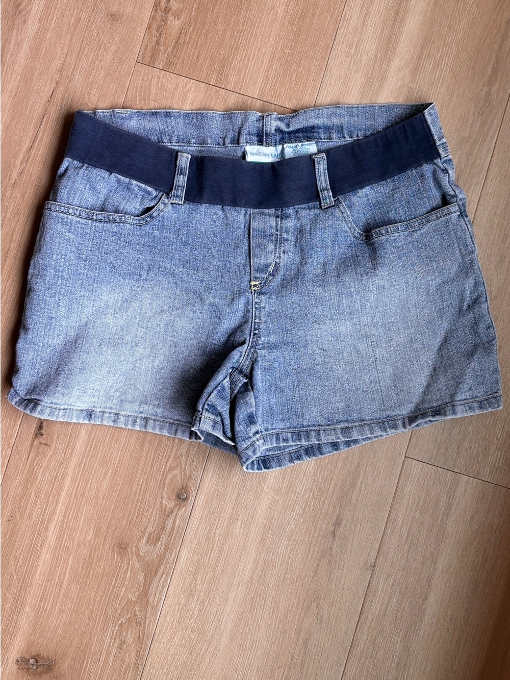 Maternity Denim Jean Shorts with Navy Stretch Waistband